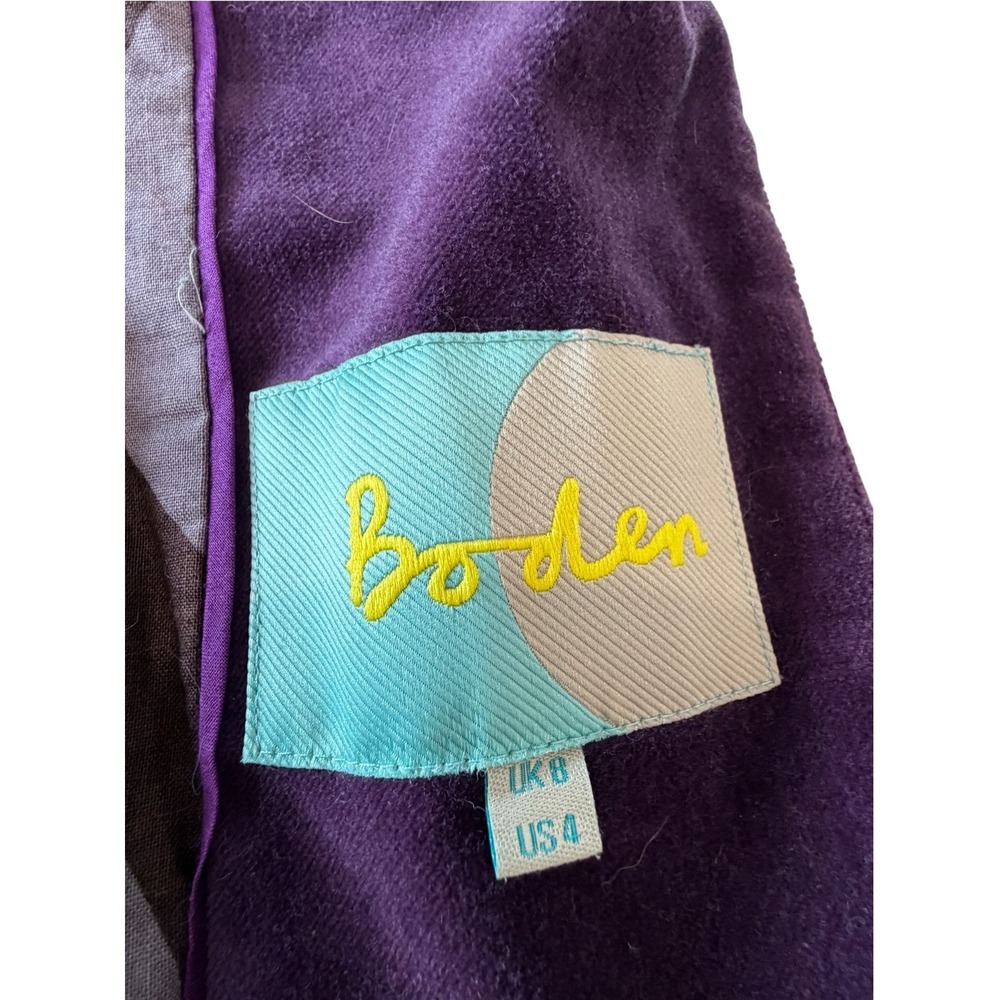 Boden Royal Purple Solid 100% Cotton Fitted Velvet Blazer, 4 - Picture 6 of 9